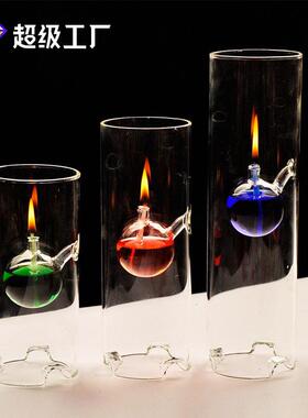 源头工厂家直销创意透明玻璃圆筒玻璃烛台油灯欧式创意家居摆件