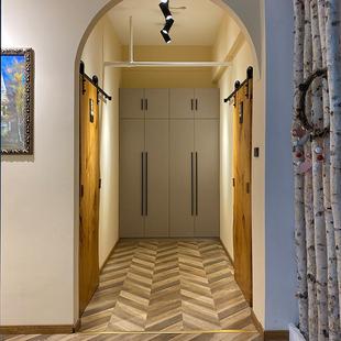 实222木谷仓门不规则原然边吊柜天移门大板推拉自门然木推拉门