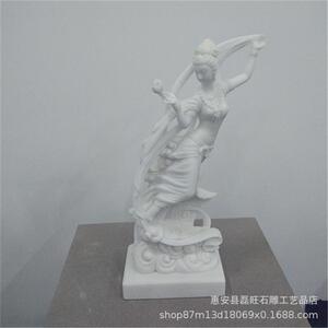 石雕汉白玉仙女下凡天然石材荷花仙子神话人物雕塑 室内家居装饰