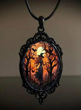 Vintage Gothic Witch Dark Forest Castle Pendant Necklace for