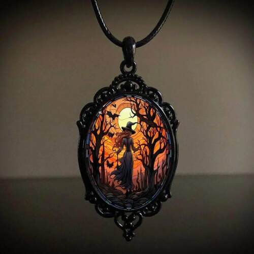 Vintage Gothic Witch Dark Forest Castle Pendant Necklace for