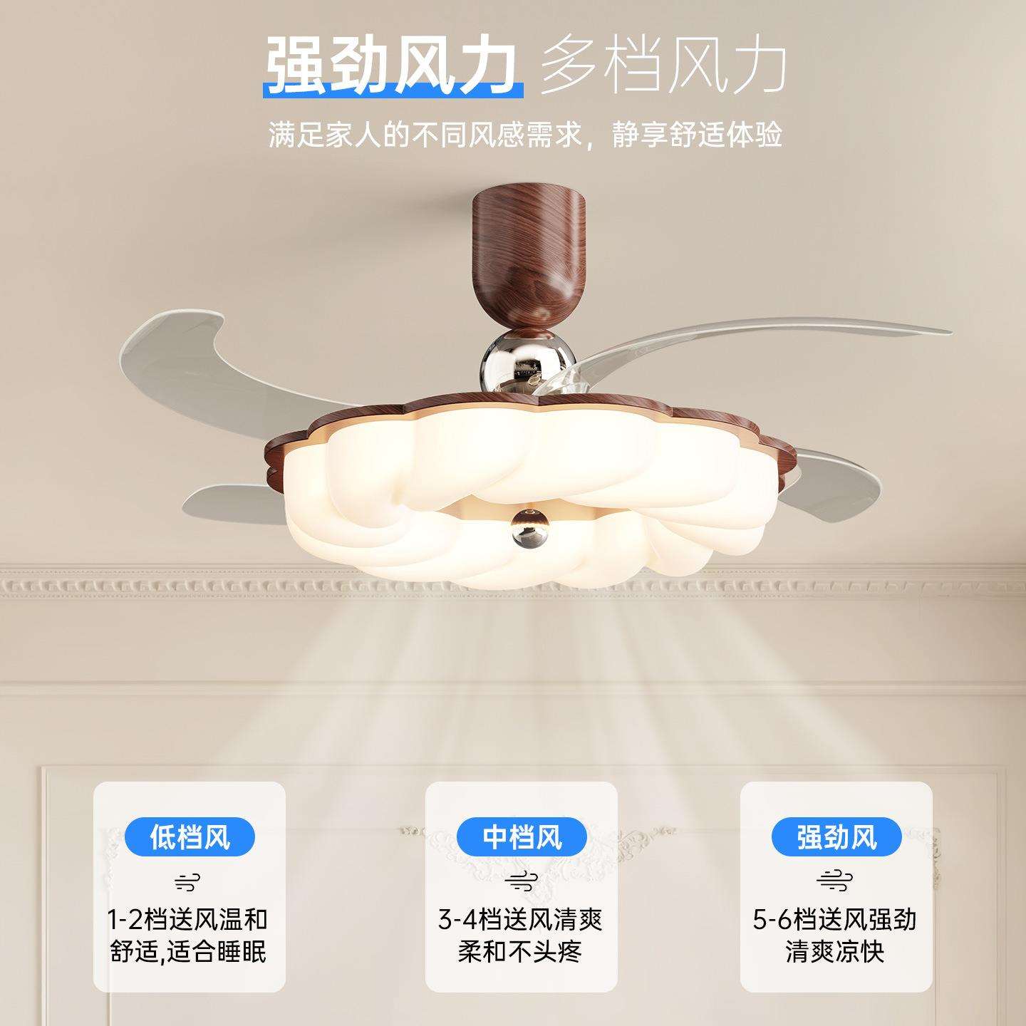 北欧隐形风扇灯中古风隐形吊扇灯静音护眼一体灯餐厅玄关风扇灯