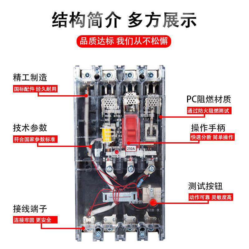 正隆DZ20LE-250/4300可视漏电断路器220v/380v漏电开关断路器开关