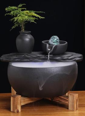 陶瓷装饰循环鱼缸造景招财生财流水茶几流水摆件中式喷泉家用桌面