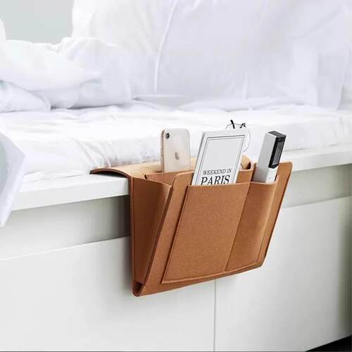 Bedside Storage Bag with Remote Control Holder and Hanging B
