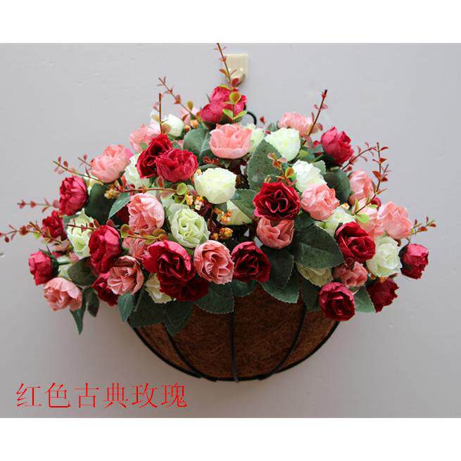 挂篮彷真花欧式墙壁挂花篮套装壁花卉挂墙壁花挂篮假花装饰花艺