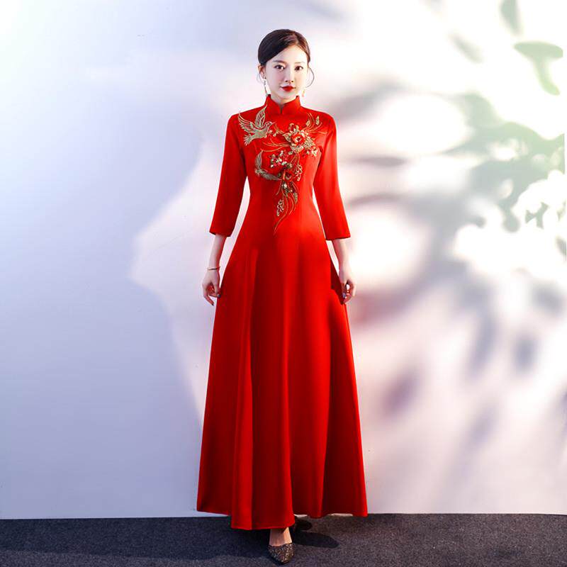 正品长袖大摆青花瓷长款礼仪服迎宾仪店小姐古服礼装酒演出服时尚