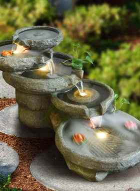 中式田园花园庭院阳台水景装饰摆件室外流水喷泉落地鱼池假山造景