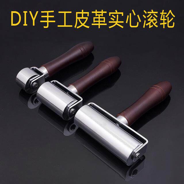 皮革压边滚轮 皮革制作工具压边实心滚轮 木质手柄压边手动滚轮器