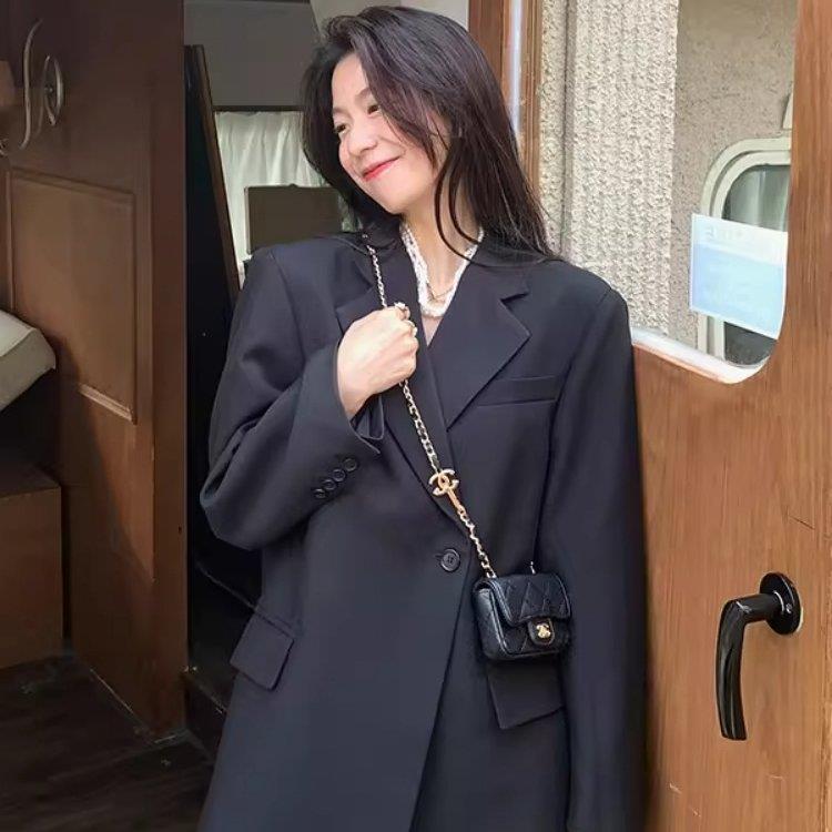 SOLAR/韩版2026春秋新款黑色廓形西装外套女通勤风休闲西服一粒扣