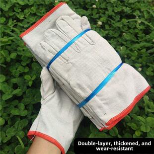 耐用劳保手套双层帆布全衬24道线手套加厚耐磨电焊工机械工作劳保