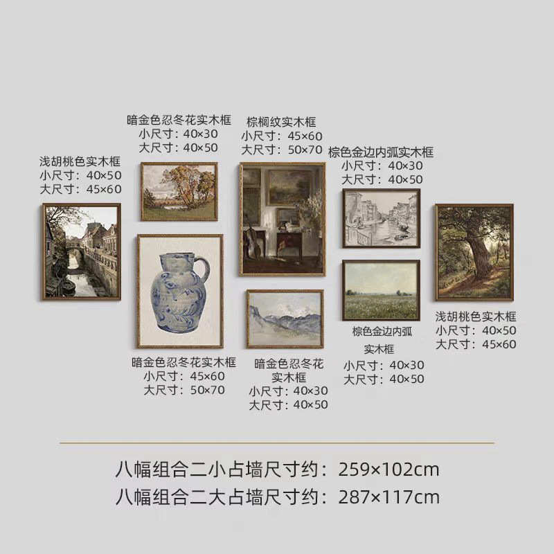 高级感法式复古客厅装饰画中古风美式古典餐厅玄关柜艺术挂画组合
