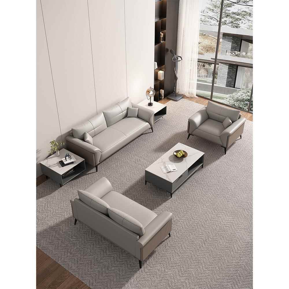 轻奢办公沙发真皮商务休息区Vip接待会议室沙发咖啡桌组合套装