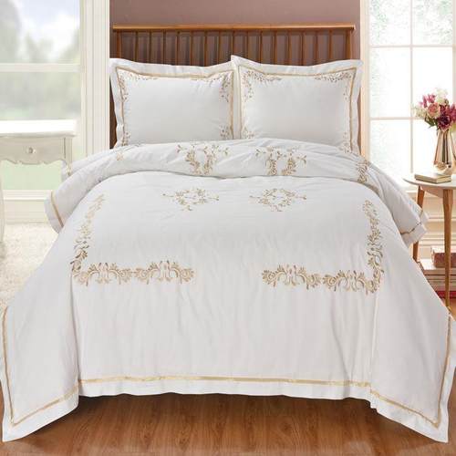 正品外贸式全棉纯棉刺绣绣花简约欧18m2..0m上用品双人被套床四件