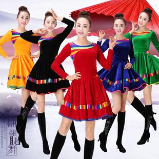 秋冬新款广场舞服装套装金丝绒洋装中老年人表演出比赛服女
