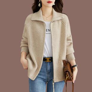 衫 炼 毛衣外套女秋装 春秋拉炼 外搭上衣洋派 2025新款 羊毛针织开