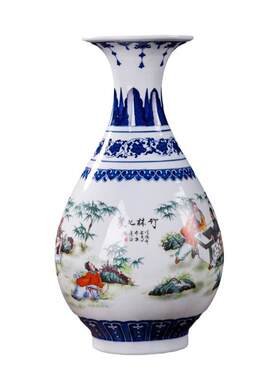 景德镇青花五彩陶瓷花瓶家居客厅中式瓷器摆件玄关软装工艺品