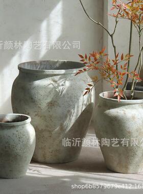 复古做旧水泥罐花盆大口径高款花器客厅橱窗售楼部商场装饰绿植盆