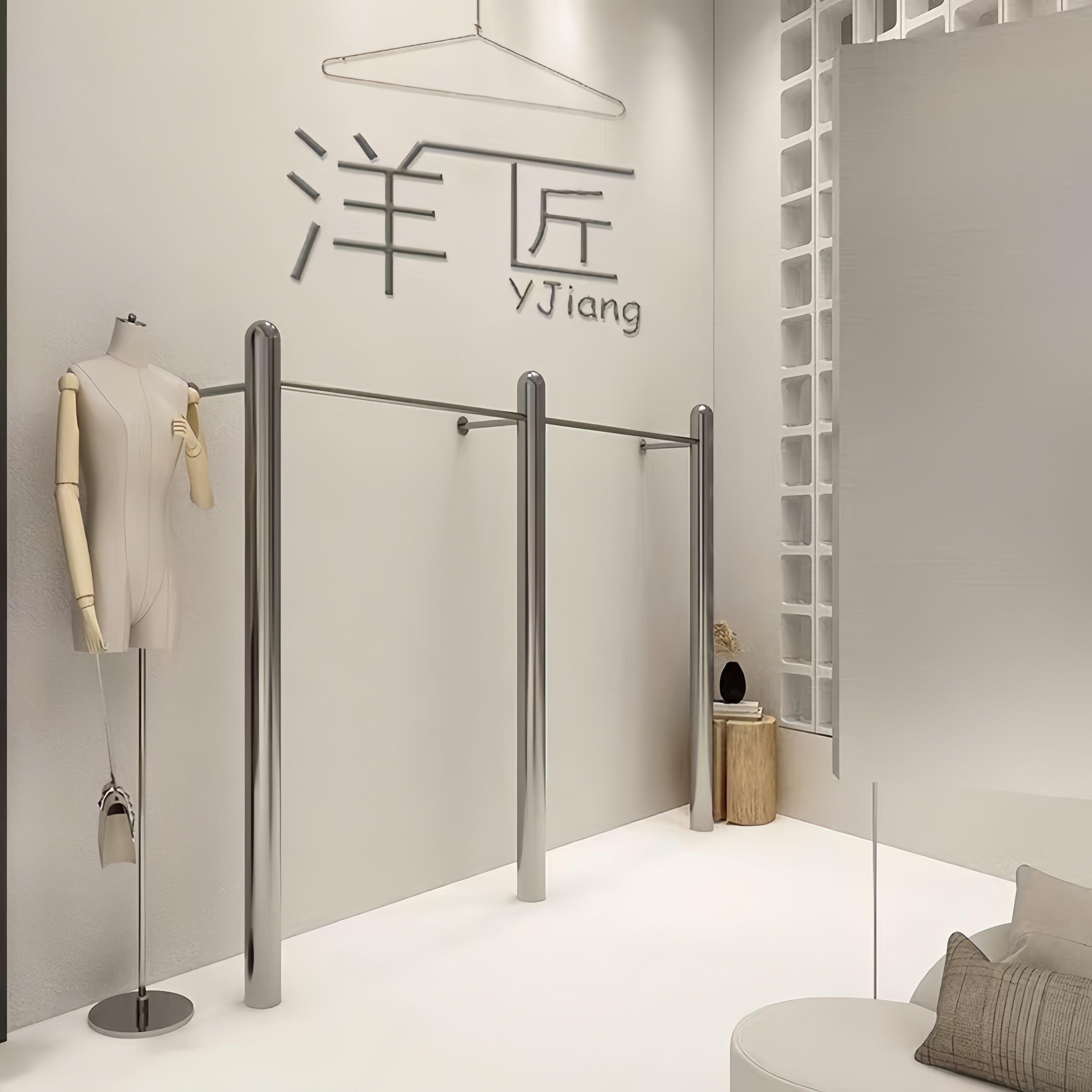服装店展示架中岛上墙衣架落地式不锈钢货架高级女装店专用衣杆子