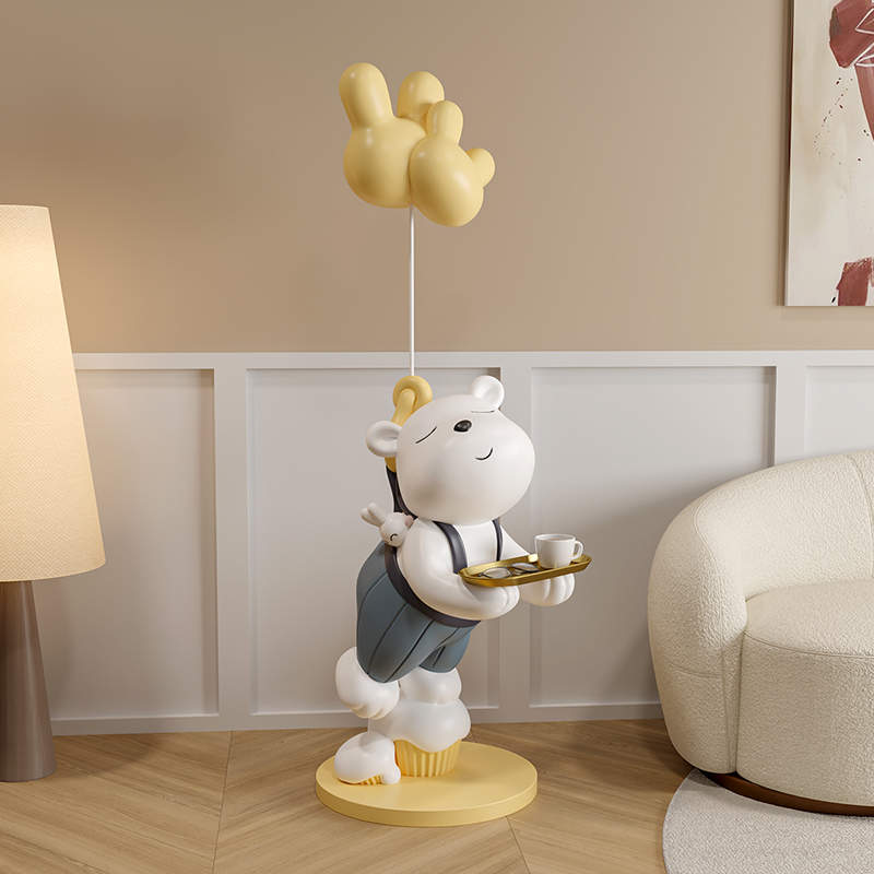 奶油风可爱大熊落地摆件大型客厅托盘电视柜沙发旁装饰品乔迁礼物