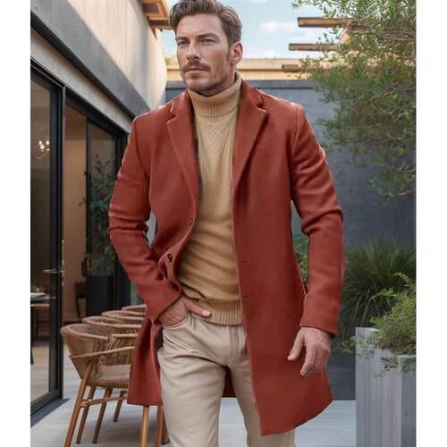Men's woolen coat, windcloth, medium and long windbreaker