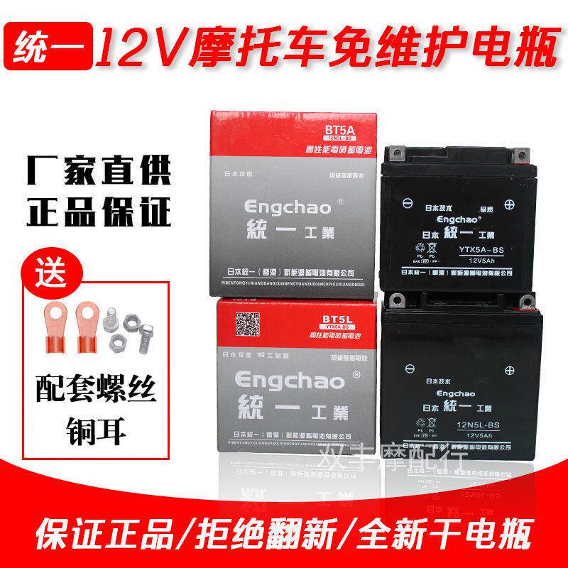 统一机车电瓶12v7A5A女士踏板弯梁125男士骑跨车通用免维护电池