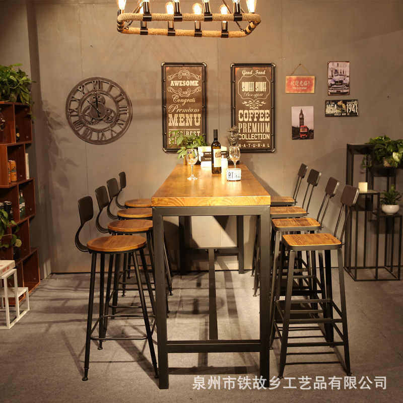 美式工业风实木吧台桌 复古咖啡厅铁艺桌椅组合 家用靠墙高脚桌,住宅家具,吧台,淘宝优惠券,粉丝福利购,淘宝优惠卷