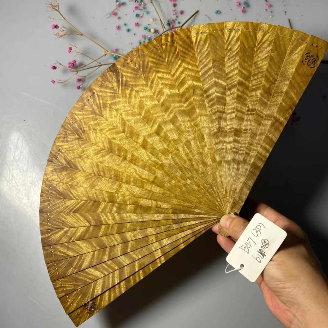 金丝楠木扇子小叶桢楠折扇中国风复古镂空手工扇形雕花可雕刻收藏