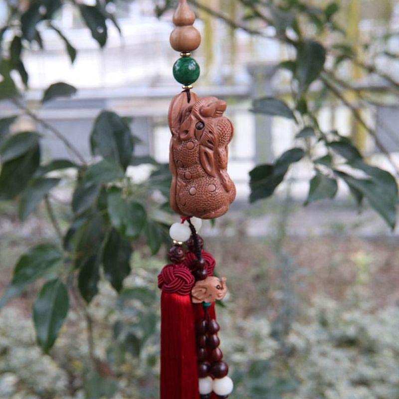 桃木貔貅车挂车挂件汽纯手561工编制车饰汽车挂件车饰装品