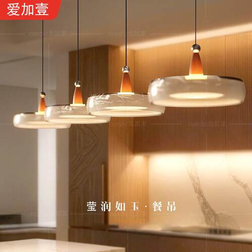 中古风白玉玻璃餐厅吊灯2025新款简约高级感升降3头4头餐桌岛台灯