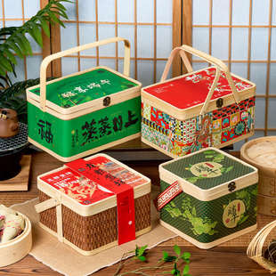 2025端午节竹篮高端礼品空盒定制中国风粽子礼盒外包装盒竹编手提