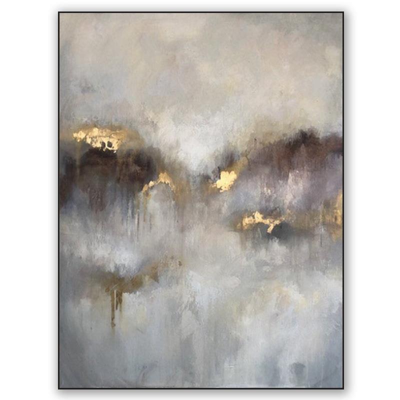 现代简约纯手工绘画抽像油画厚肌理装饰画金箔挂画oilpainting