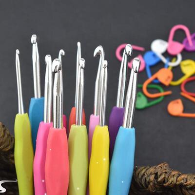 1pc/14pcs 2mm-10mm Colorful Soft Plastic Crochet Hook Set Kn