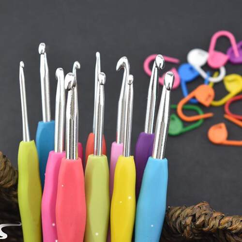 1pc/14pcs 2mm-10mm Colorful Soft Plastic Crochet Hook Set Kn