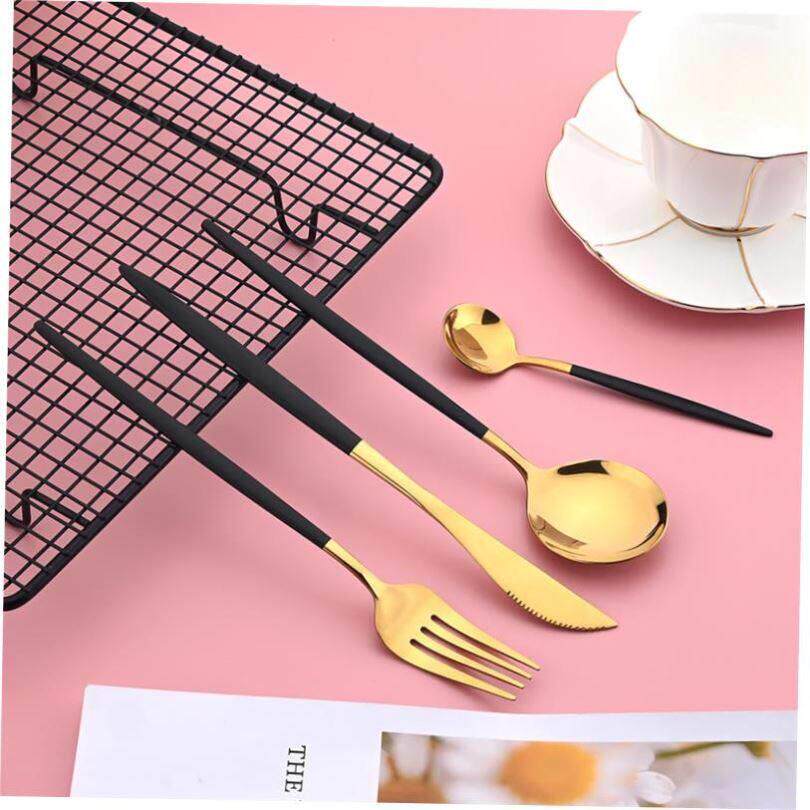 Dinnerware Black Gold Stainless Steel Cutlery Set Flatware D