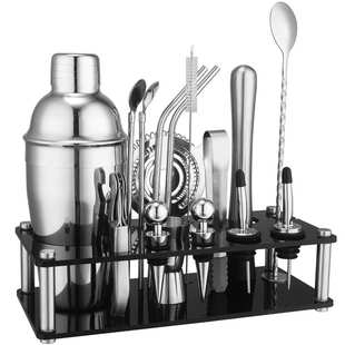现货不锈钢调酒器鸡尾酒调酒工具17件亚克力套装吸管勺雪克杯