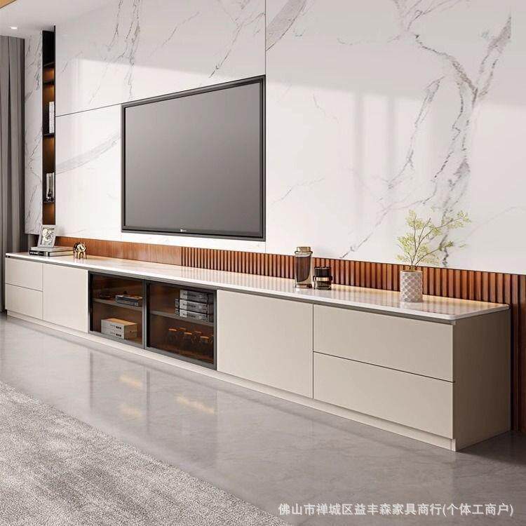 实木岩板茶几电视柜组合客厅家用收纳储物一体意式轻奢小户型百搭