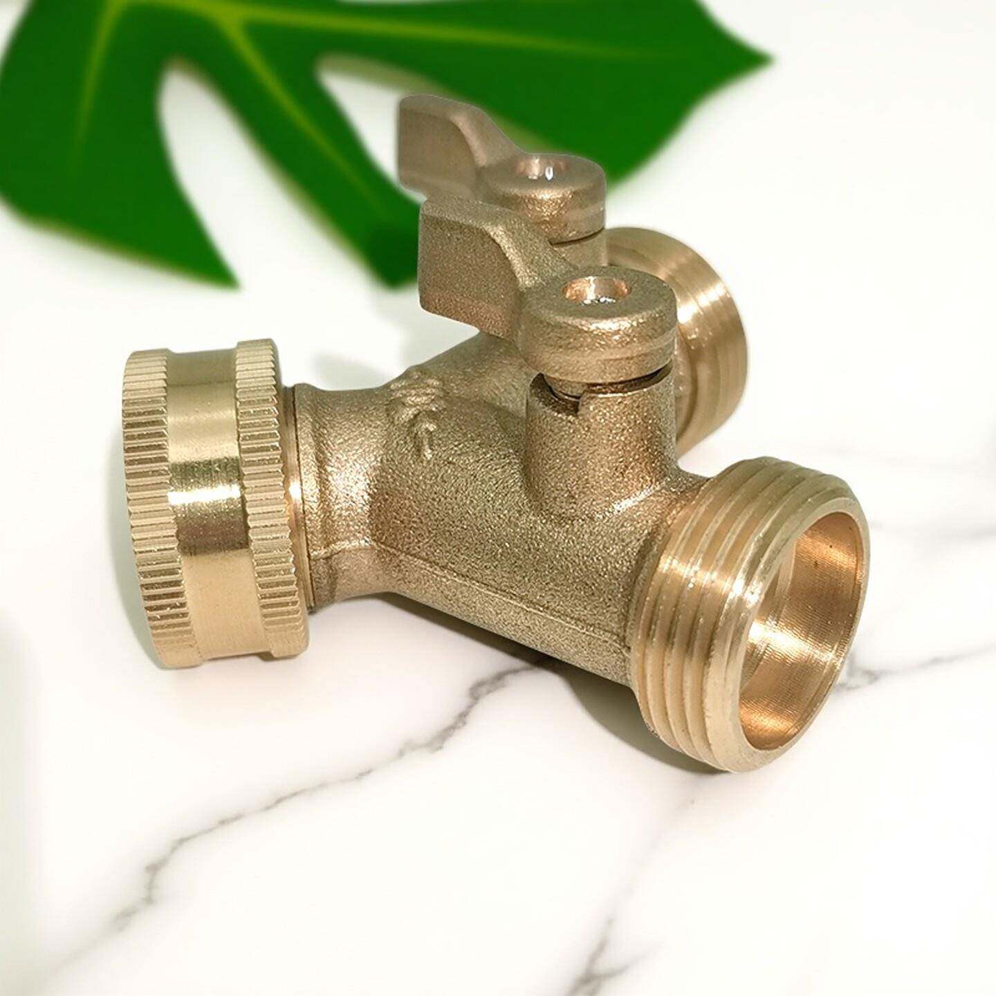 黄铜Y型三通分流器接头水龙头分水器园林双通球阀花园软管2路水阀