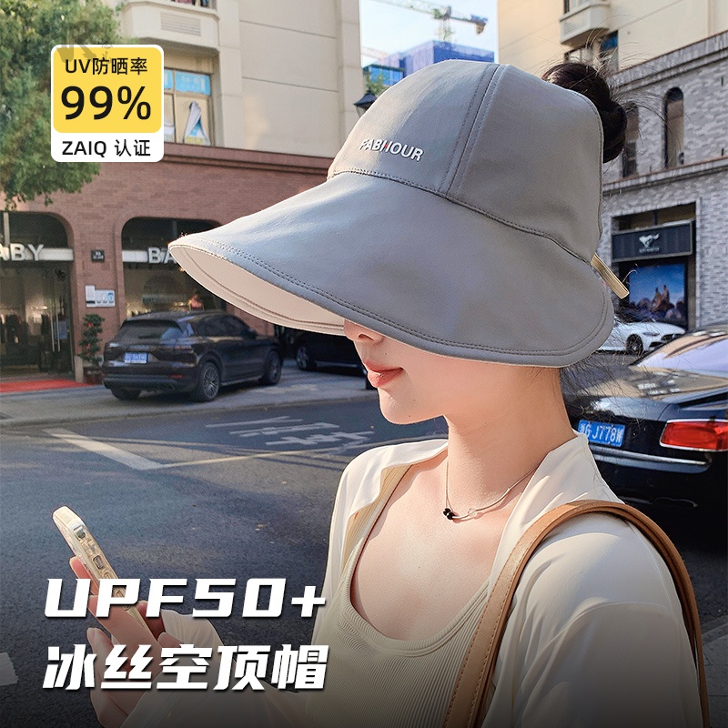 双面冰丝防晒帽女夏季防紫外线空顶渔夫帽大头围大檐遮阳鸭舌帽子