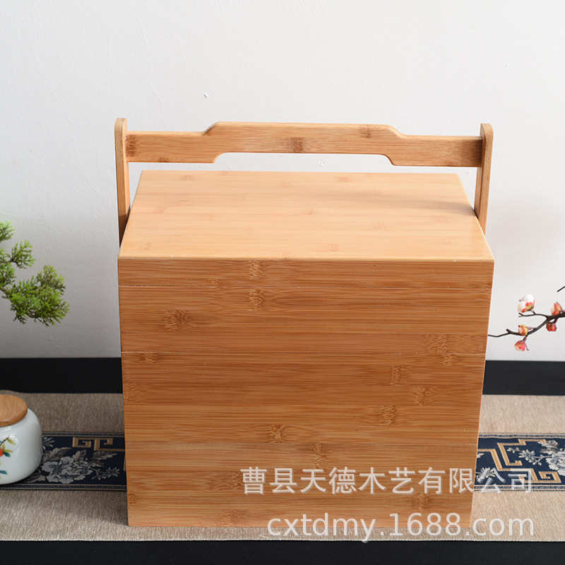 木质食盒 实木提盒 竹木提篮盒包装礼品盒新中式木制收纳包装木盒
