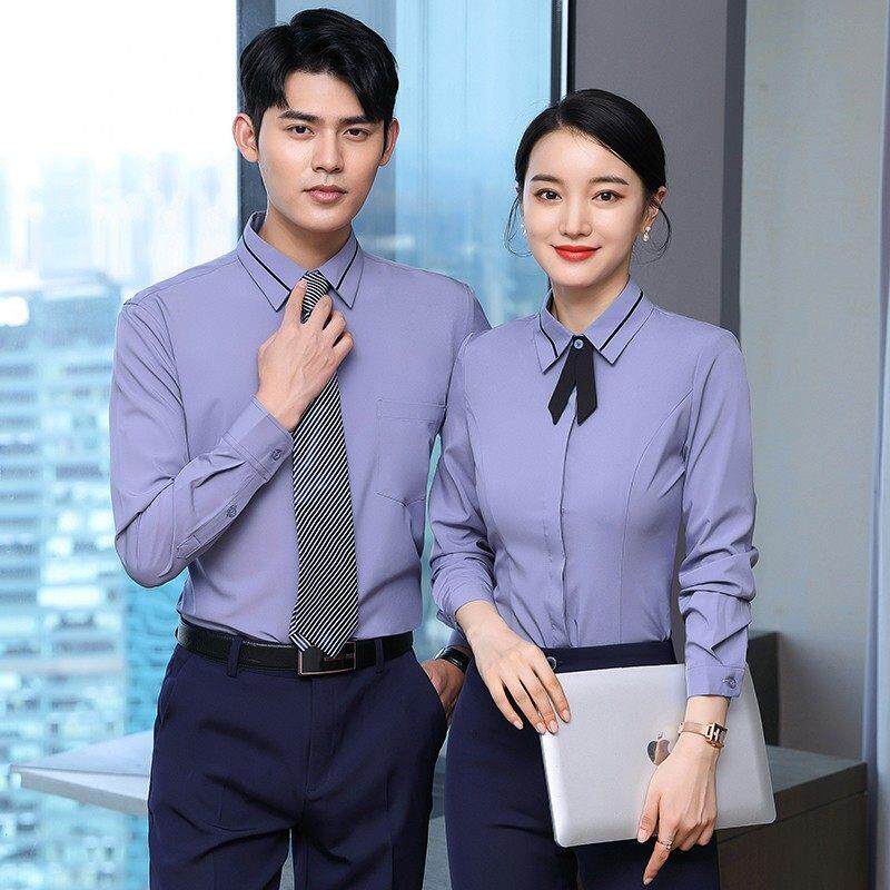 职业衬衫女长袖气质酒店前台接待工作装饭店餐饮服务员工作服套装