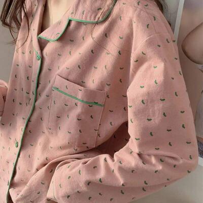 Cotton Sleepwear Korean Pajamas Women Summer Cute Heart Prin
