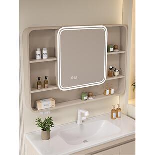 桦崟太空铝圆弧浴室镜 柜 智能镜箱储物 柜 卫生间挂墙式镜子带美妆收纳 架摆件饰品床笠拉车