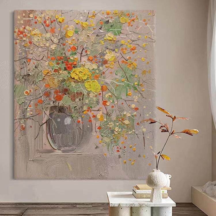 纯手绘抽象花卉装饰画高档餐厅挂画现代简约客厅玄关大尺寸落地画