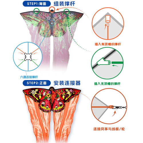 2025新款风筝卡通繁花紫蝴蝶风筝微风易飞手持线轮小儿童大人专用