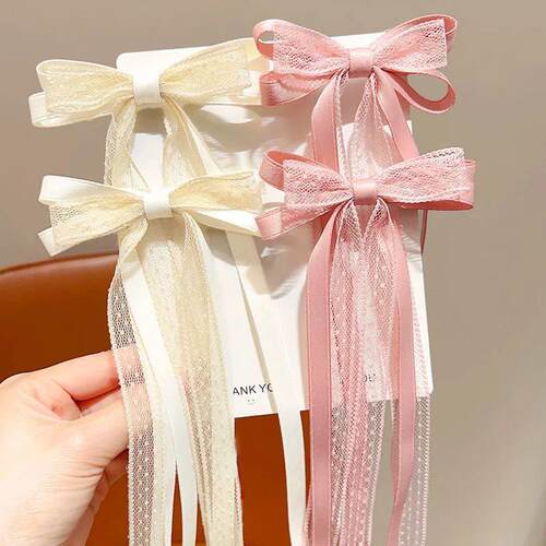 2pcs Korean Lace Bow Hair Clip nd Long Ribbon Hairpins Barre