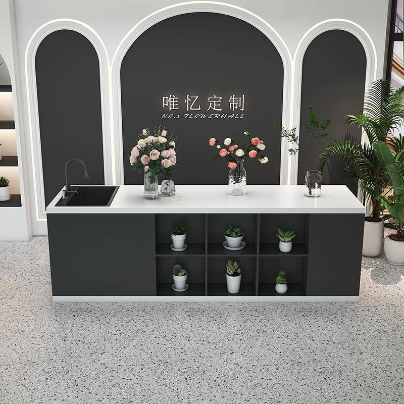 大理石花店操作台花艺工作台水果店收银台果切台美容院水吧台定制