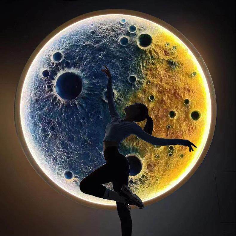 浮雕月球壁灯3D立体月亮灯网红引流月亮背景墙圆形酒吧led灯星球