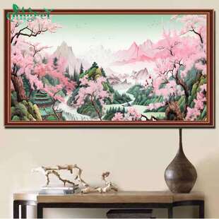 青飞精准印布暮云春树十字绣复古轻奢中式线绣客厅山水画风景画