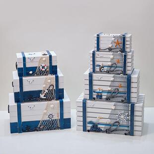 地中海家居装饰品收纳箱海洋实木箱子木盒子橱窗布置酒吧道具摆件